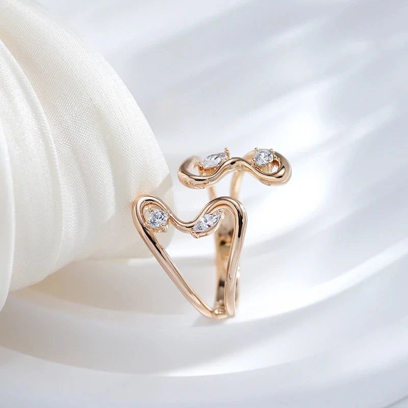 Stylish Rose Gold Butterfly Open Ring with Natural Zircon Stones - High-Quality Modern Jewelry