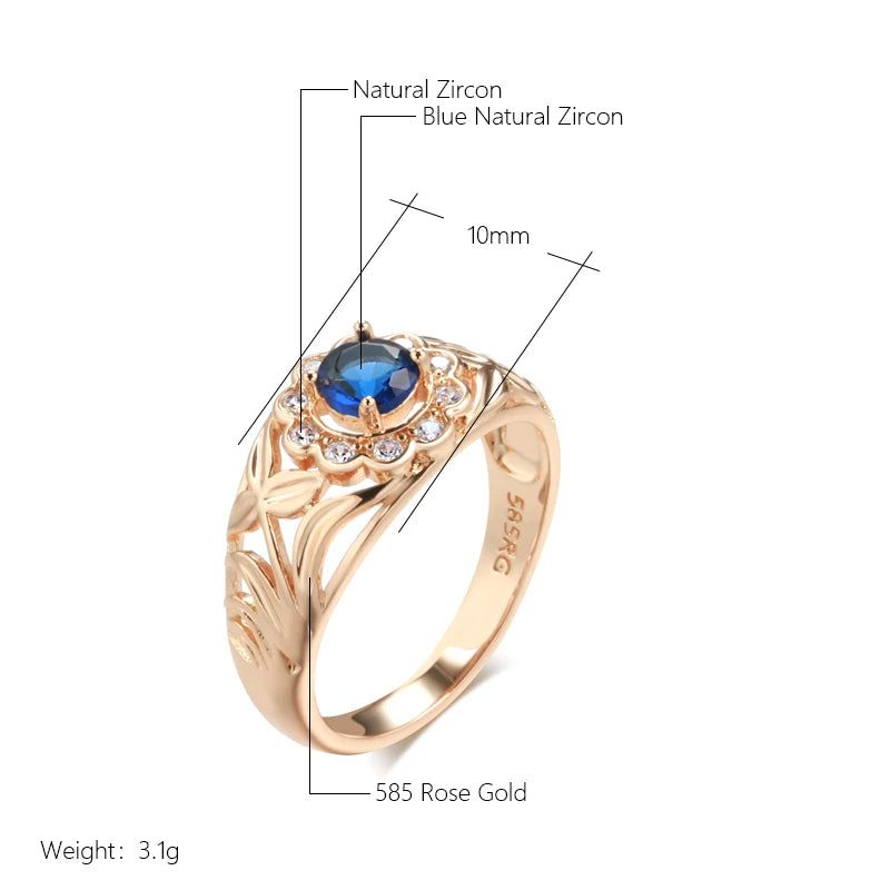 Stylish Rose Gold Cocktail Ring with Blue and White Natural Zircon for Women