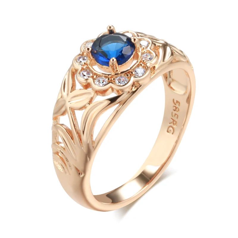 Stylish Rose Gold Cocktail Ring with Blue and White Natural Zircon for Women