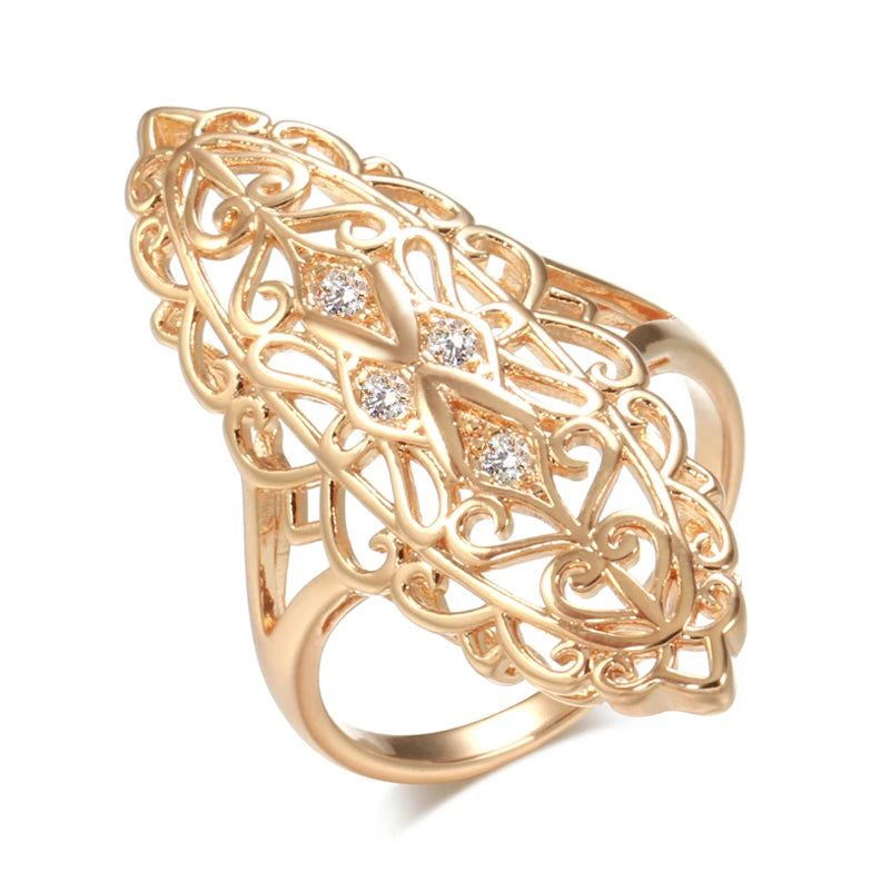 Stylish Rose Gold Cocktail Ring with Natural Zircon - Trendy Fashion Jewelry