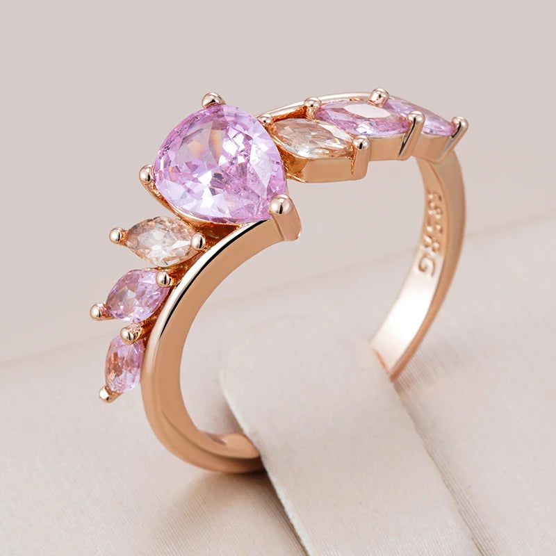 Stylish Rose Gold Cocktail Ring with Shimmering Pink Natural Zircon