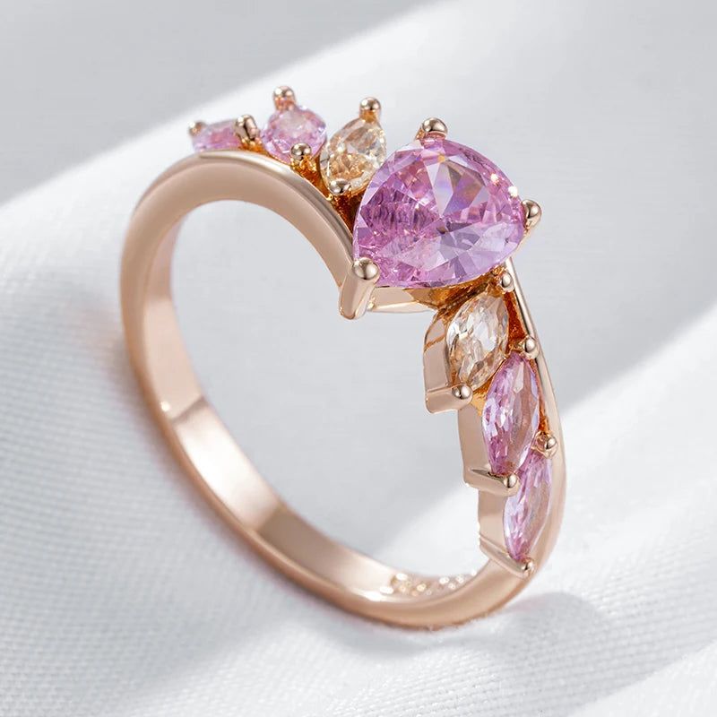 Stylish Rose Gold Cocktail Ring with Shimmering Pink Natural Zircon