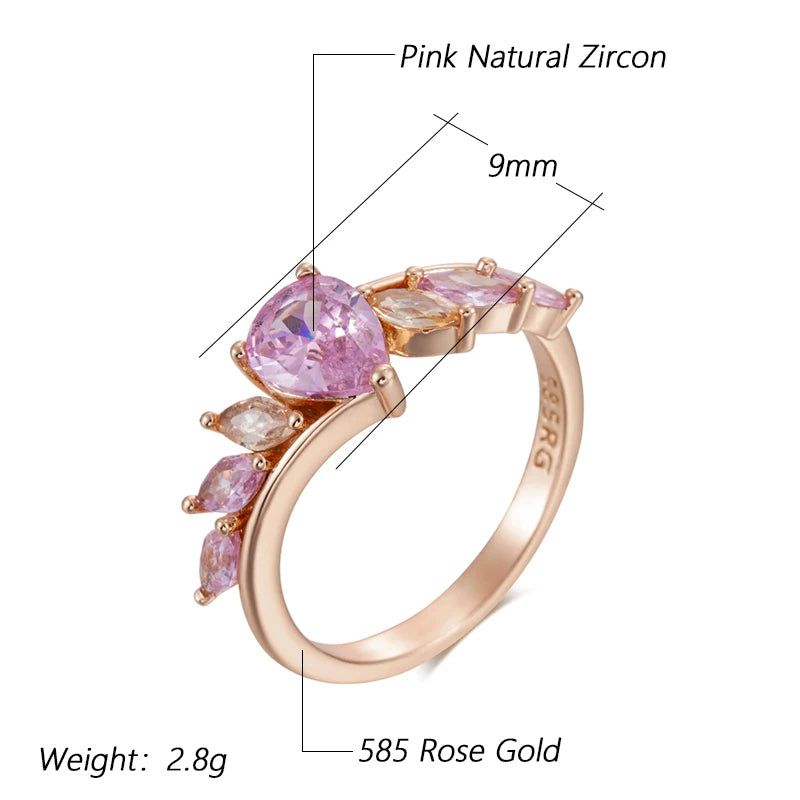 Stylish Rose Gold Cocktail Ring with Shimmering Pink Natural Zircon