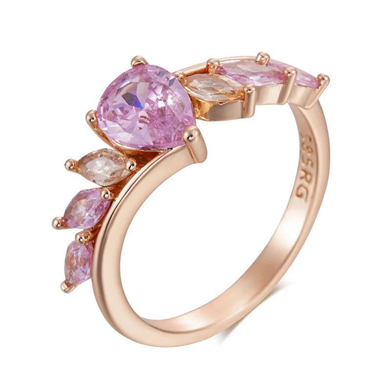 Stylish Rose Gold Cocktail Ring with Shimmering Pink Natural Zircon