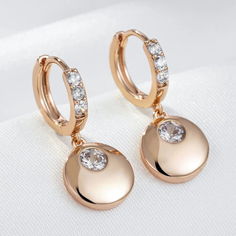 Stylish Rose Gold Coin Dangle Earrings with Natural Zircon Accents