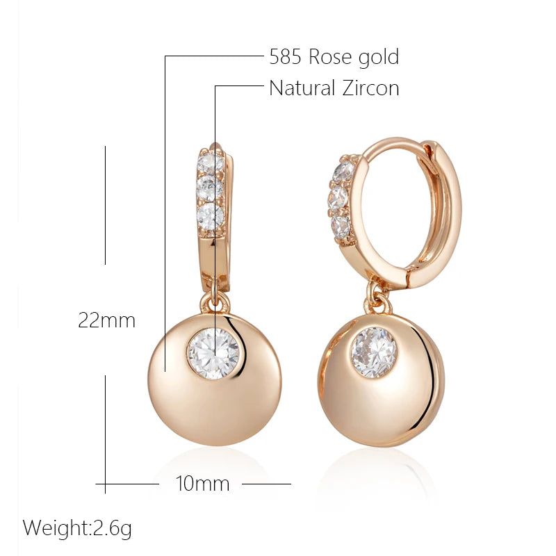 Stylish Rose Gold Coin Dangle Earrings with Natural Zircon Accents