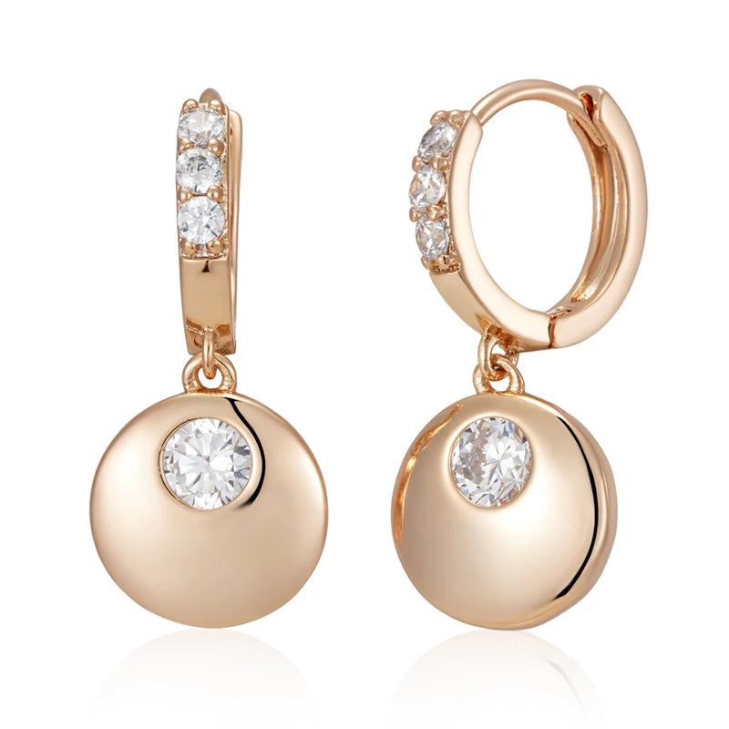 Stylish Rose Gold Coin Dangle Earrings with Natural Zircon Accents