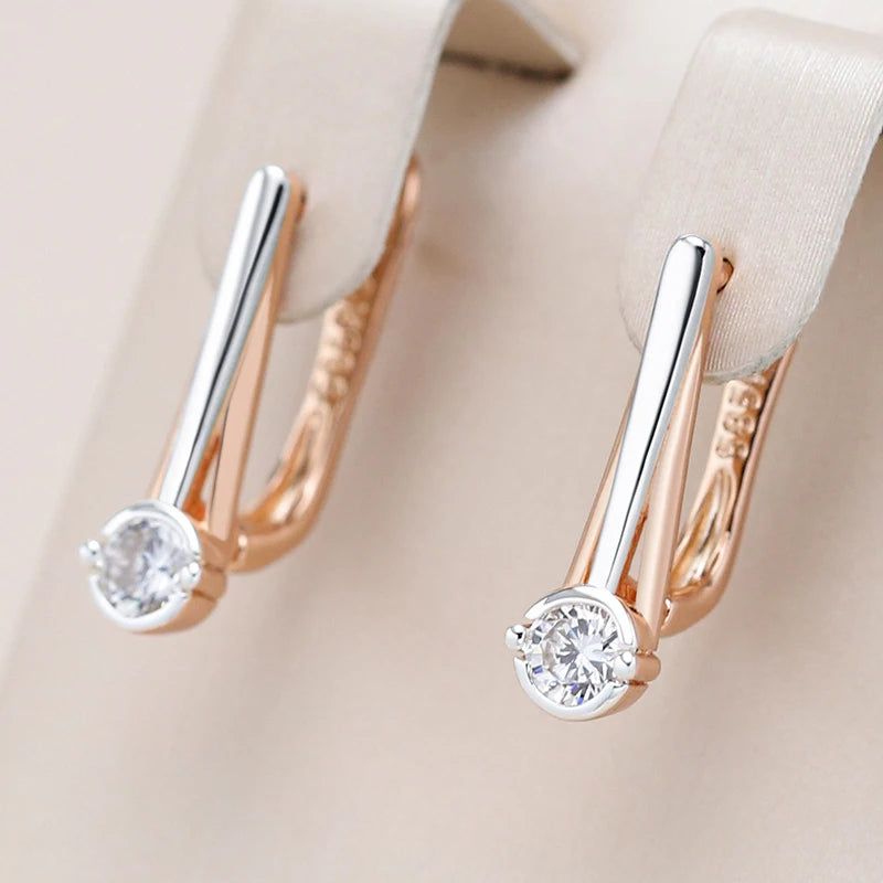 Stylish Rose Gold and Silver Drop Earrings with Natural Zircon Stones