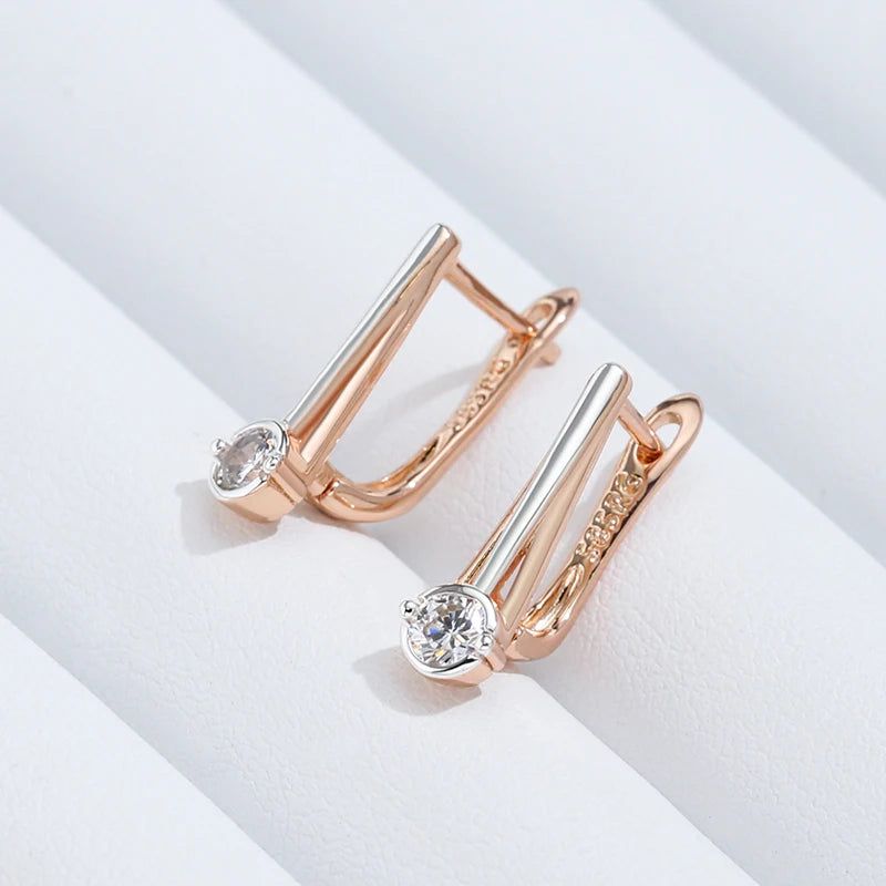 Stylish Rose Gold and Silver Drop Earrings with Natural Zircon Stones