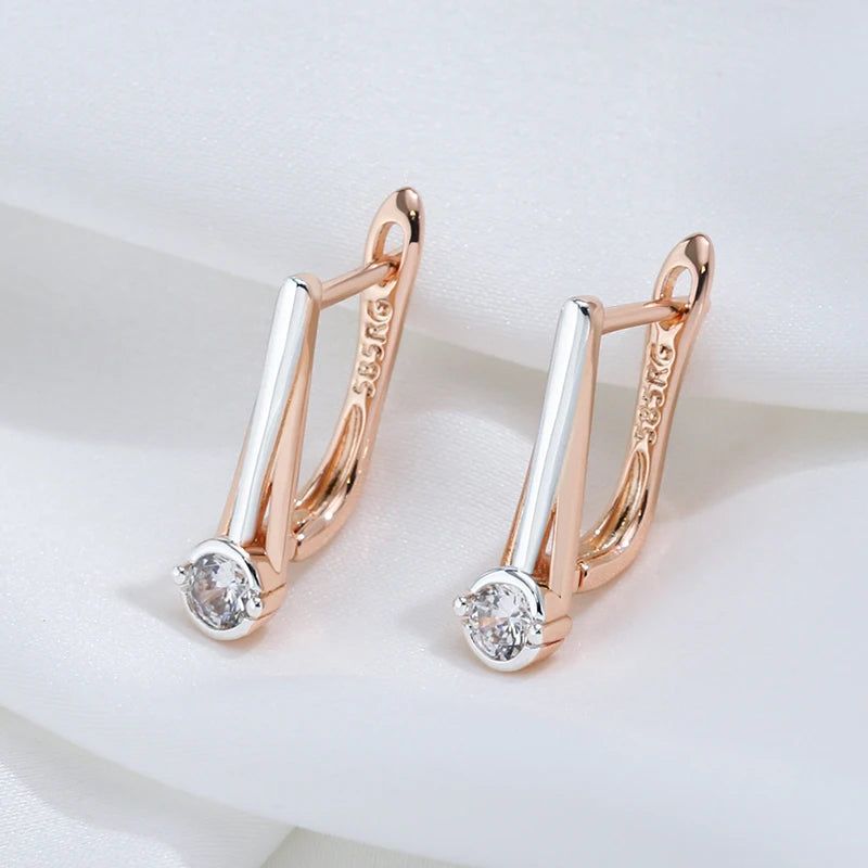 Stylish Rose Gold and Silver Drop Earrings with Natural Zircon Stones