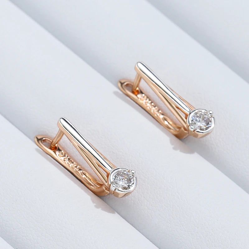 Stylish Rose Gold and Silver Drop Earrings with Natural Zircon Stones