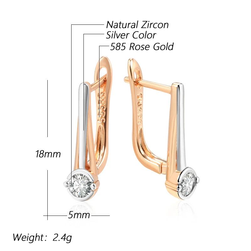 Stylish Rose Gold and Silver Drop Earrings with Natural Zircon Stones