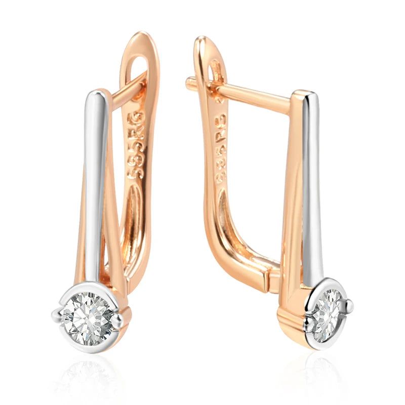 Stylish Rose Gold and Silver Drop Earrings with Natural Zircon Stones