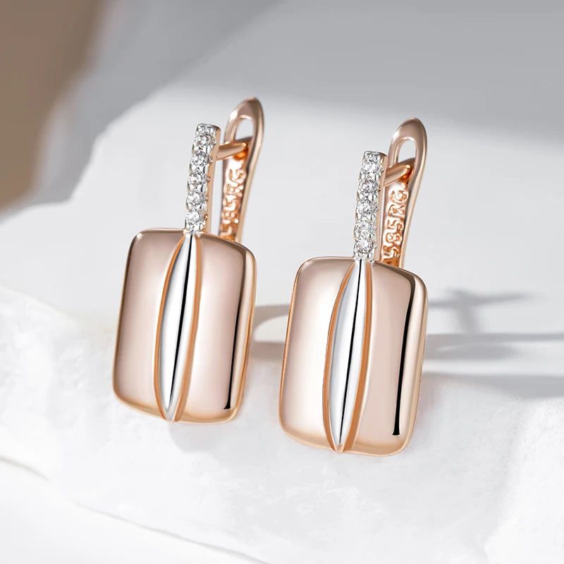 Stylish Rose Gold and Silver Geometric Zircon Drop Earrings