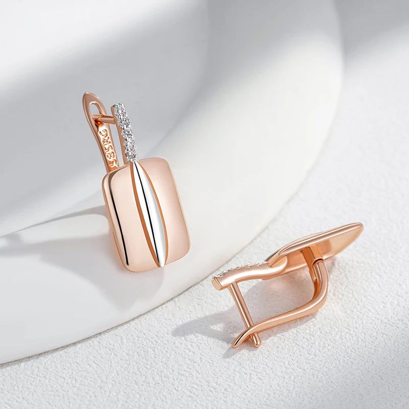 Stylish Rose Gold and Silver Geometric Zircon Drop Earrings