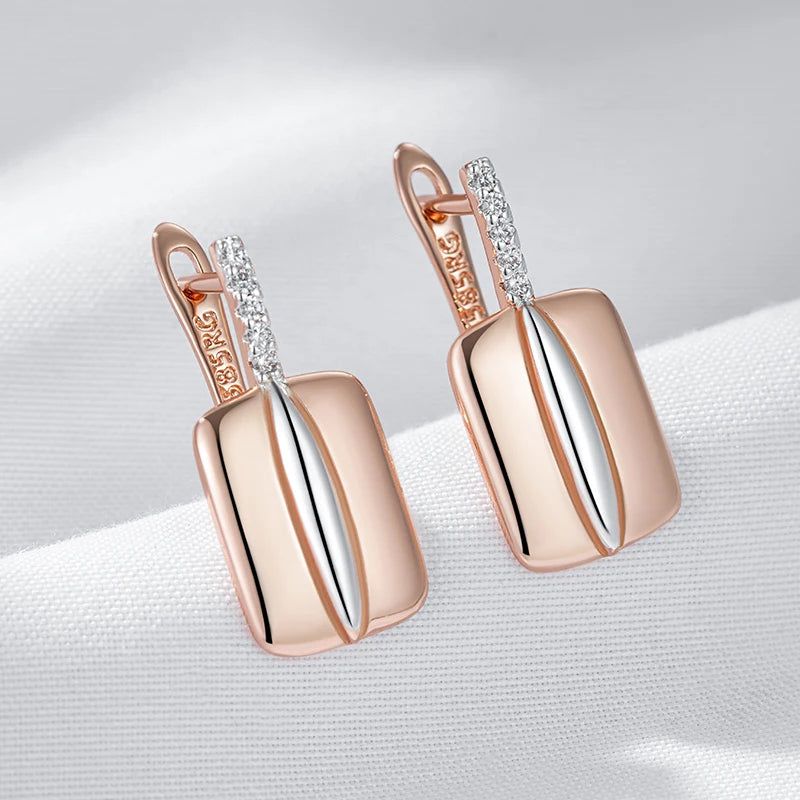 Stylish Rose Gold and Silver Geometric Zircon Drop Earrings