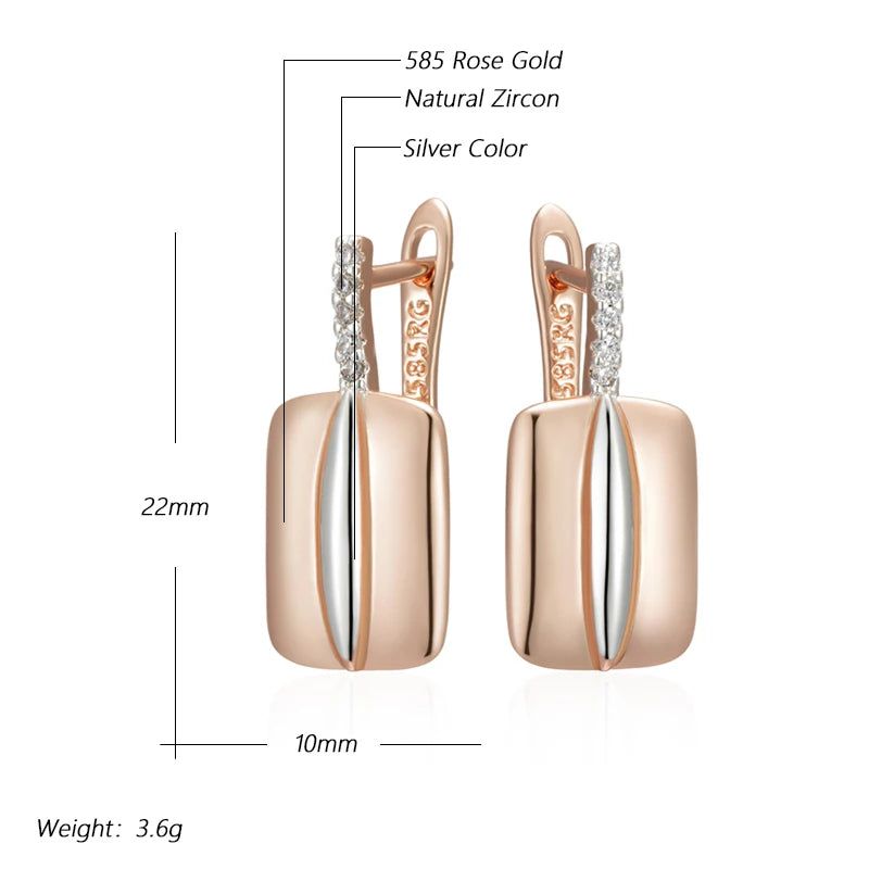 Stylish Rose Gold and Silver Geometric Zircon Drop Earrings