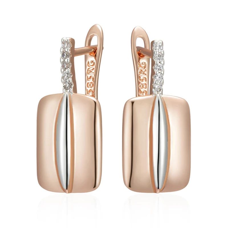 Stylish Rose Gold and Silver Geometric Zircon Drop Earrings