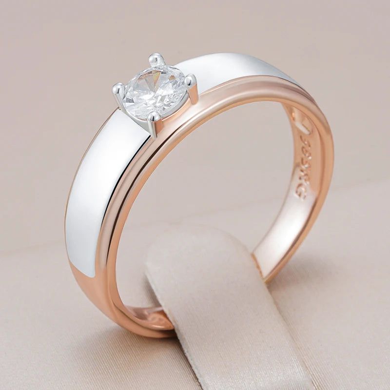 Stylish Rose Gold and Silver Mixed Bridal Ring with Natural Zircon Accents