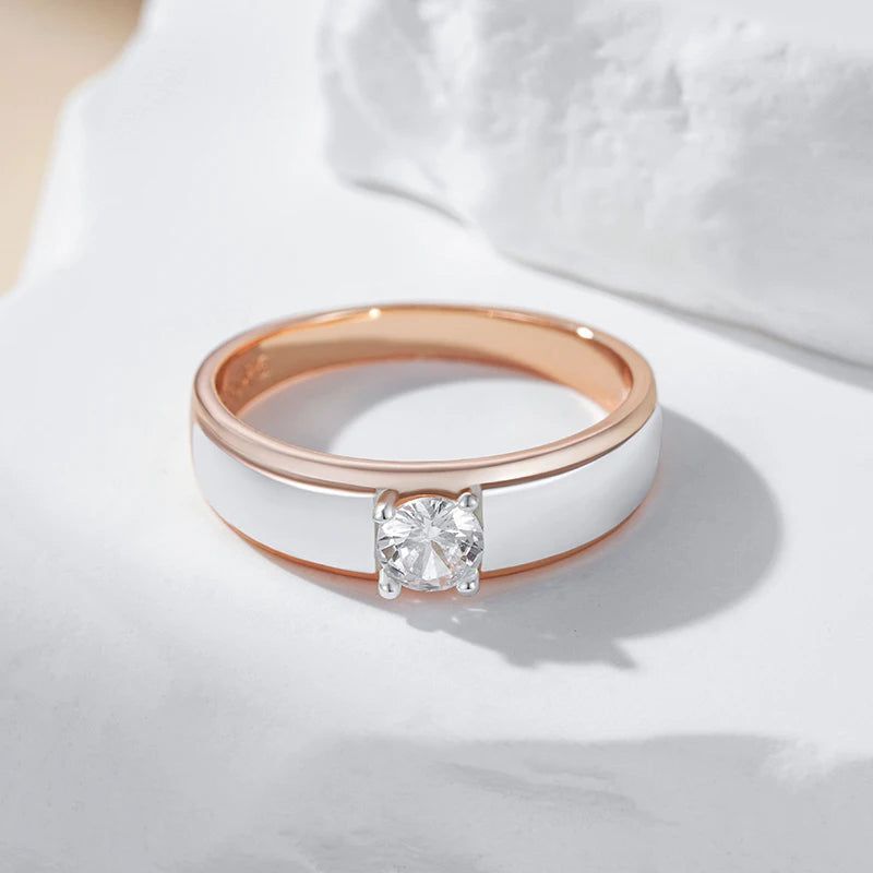 Stylish Rose Gold and Silver Mixed Bridal Ring with Natural Zircon Accents