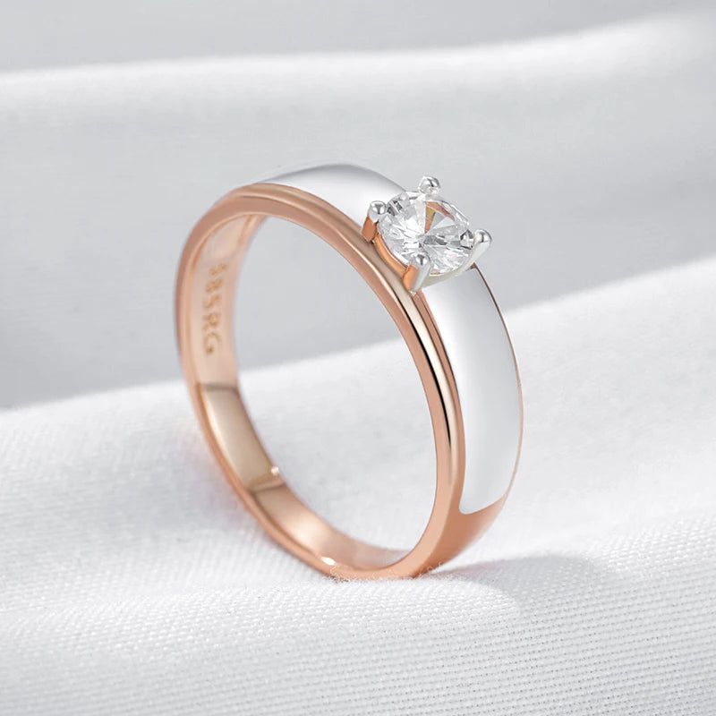 Stylish Rose Gold and Silver Mixed Bridal Ring with Natural Zircon Accents