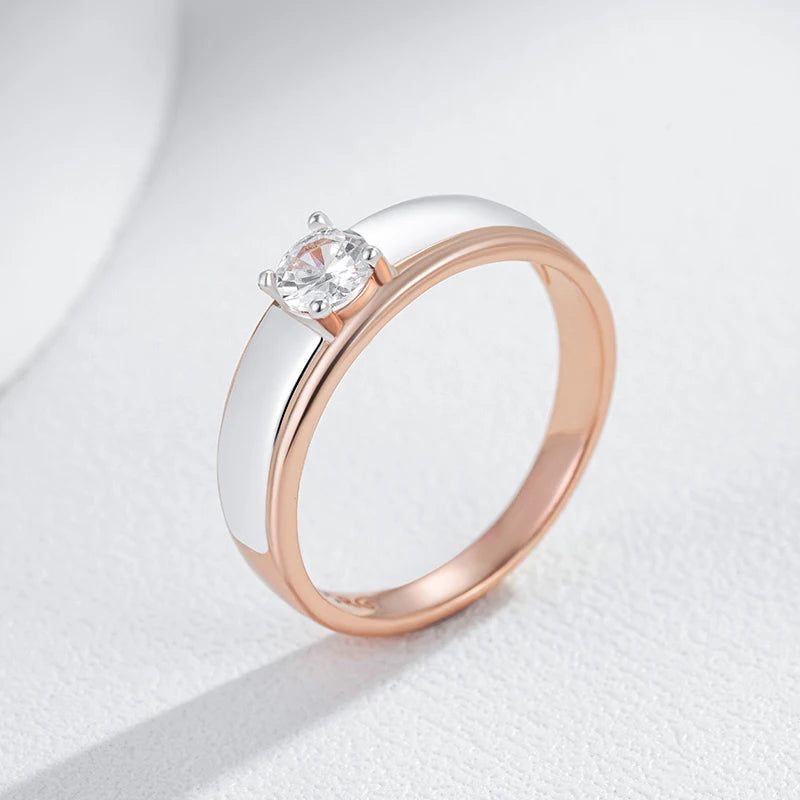 Stylish Rose Gold and Silver Mixed Bridal Ring with Natural Zircon Accents