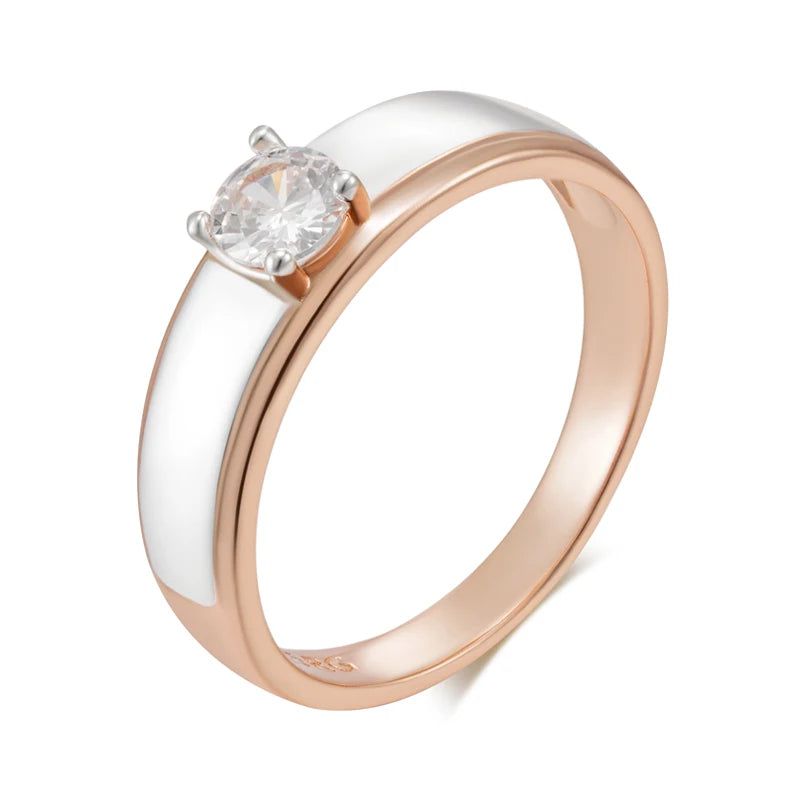 Stylish Rose Gold and Silver Mixed Bridal Ring with Natural Zircon Accents