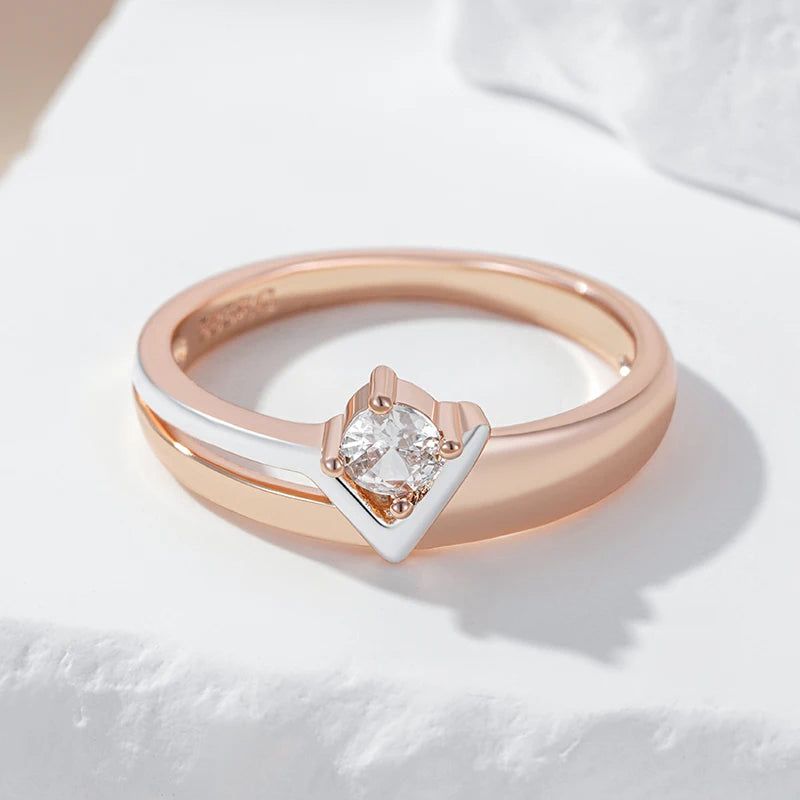 Stylish Rose Gold and Silver Natural Zircon Cocktail Ring with Slim Design