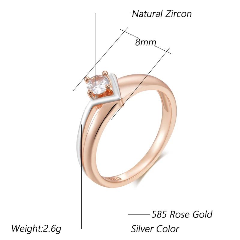 Stylish Rose Gold and Silver Natural Zircon Cocktail Ring with Slim Design