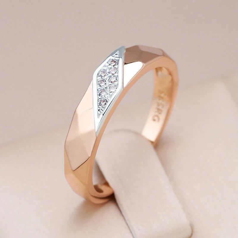 Stylish Rose Gold and Silver Zircon Cocktail Ring with Unique Geometric Design