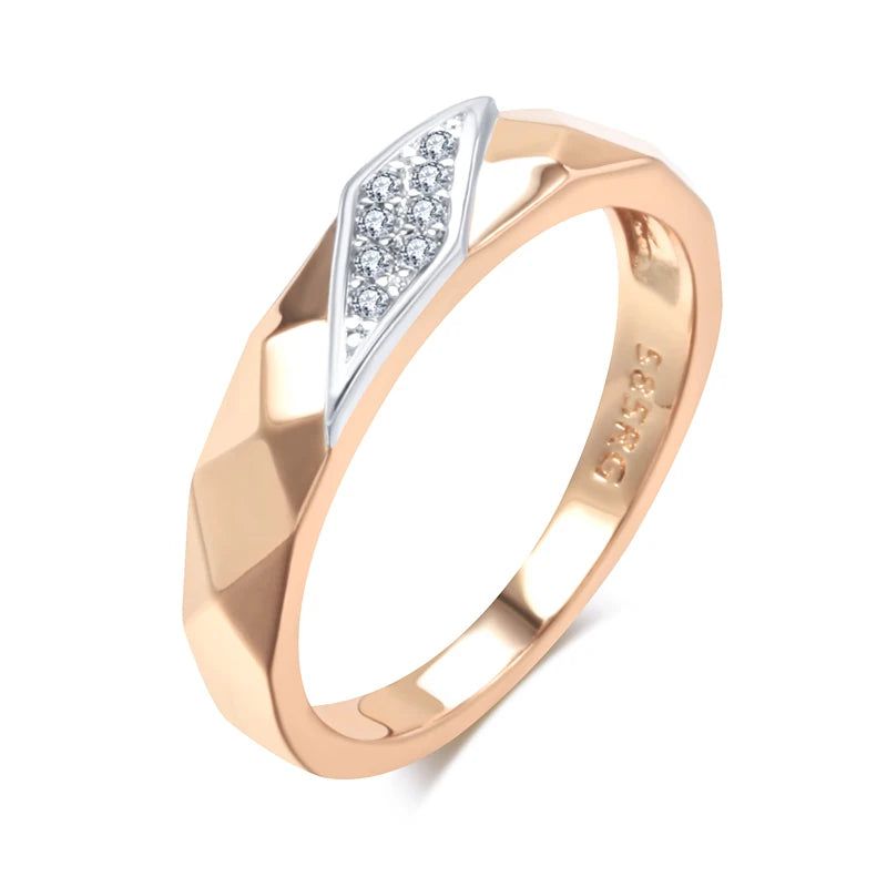 Stylish Rose Gold and Silver Zircon Cocktail Ring with Unique Geometric Design