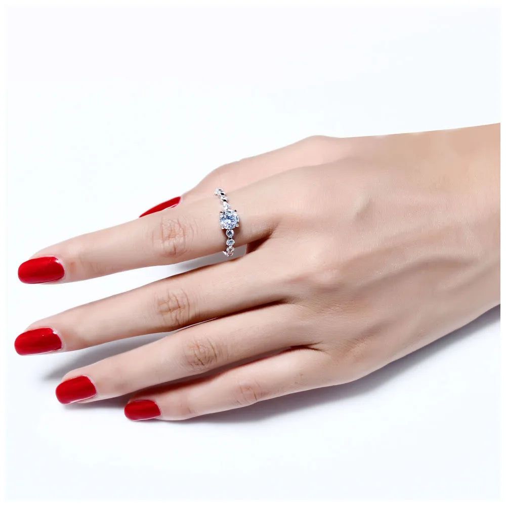 Stylish Silver Ring with White Cubic Zirconia for Girls