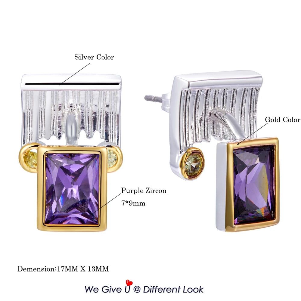 Stylish Two-Tone Purple CZ Stud Earrings for Everyday Fashion