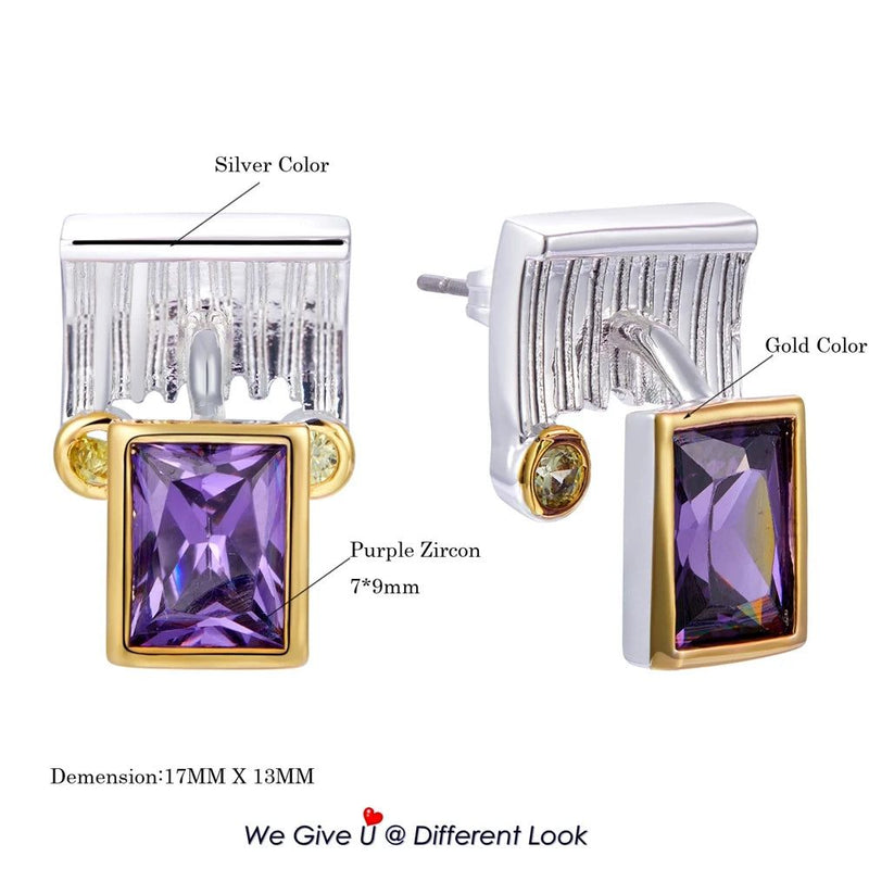 Stylish Two-Tone Purple CZ Stud Earrings for Everyday Fashion