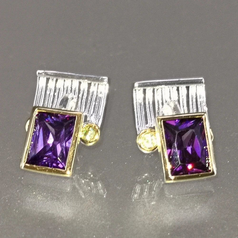 Stylish Two-Tone Purple CZ Stud Earrings for Everyday Fashion