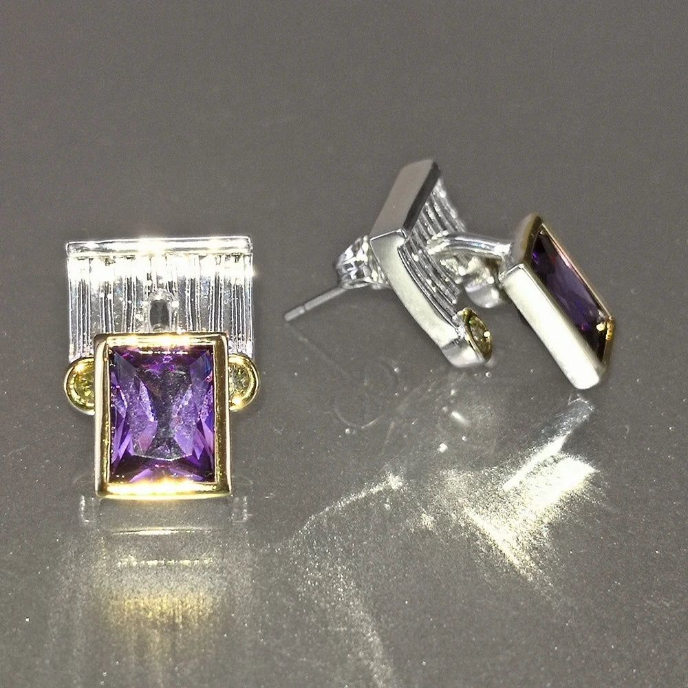 Stylish Two-Tone Purple CZ Stud Earrings for Everyday Fashion