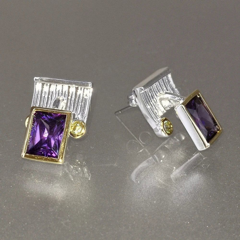 Stylish Two-Tone Purple CZ Stud Earrings for Everyday Fashion