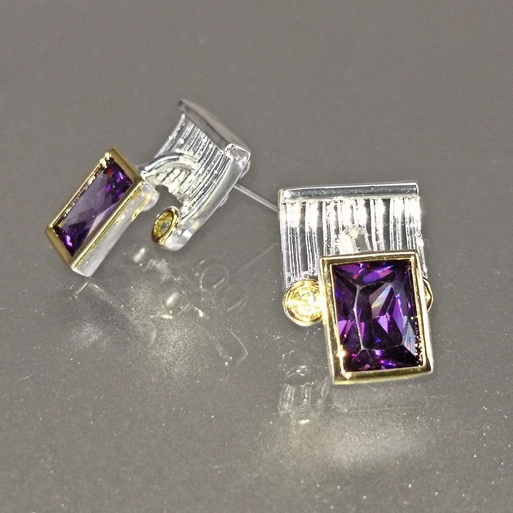 Stylish Two-Tone Purple CZ Stud Earrings for Everyday Fashion