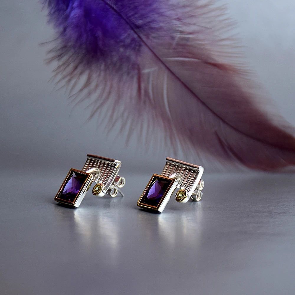 Stylish Two-Tone Purple CZ Stud Earrings for Everyday Fashion