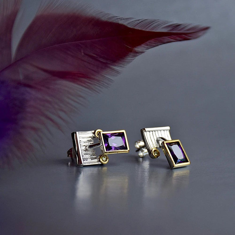 Stylish Two-Tone Purple CZ Stud Earrings for Everyday Fashion