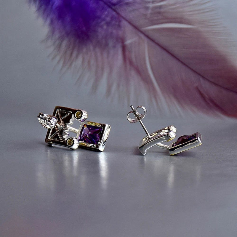 Stylish Two-Tone Purple CZ Stud Earrings for Everyday Fashion