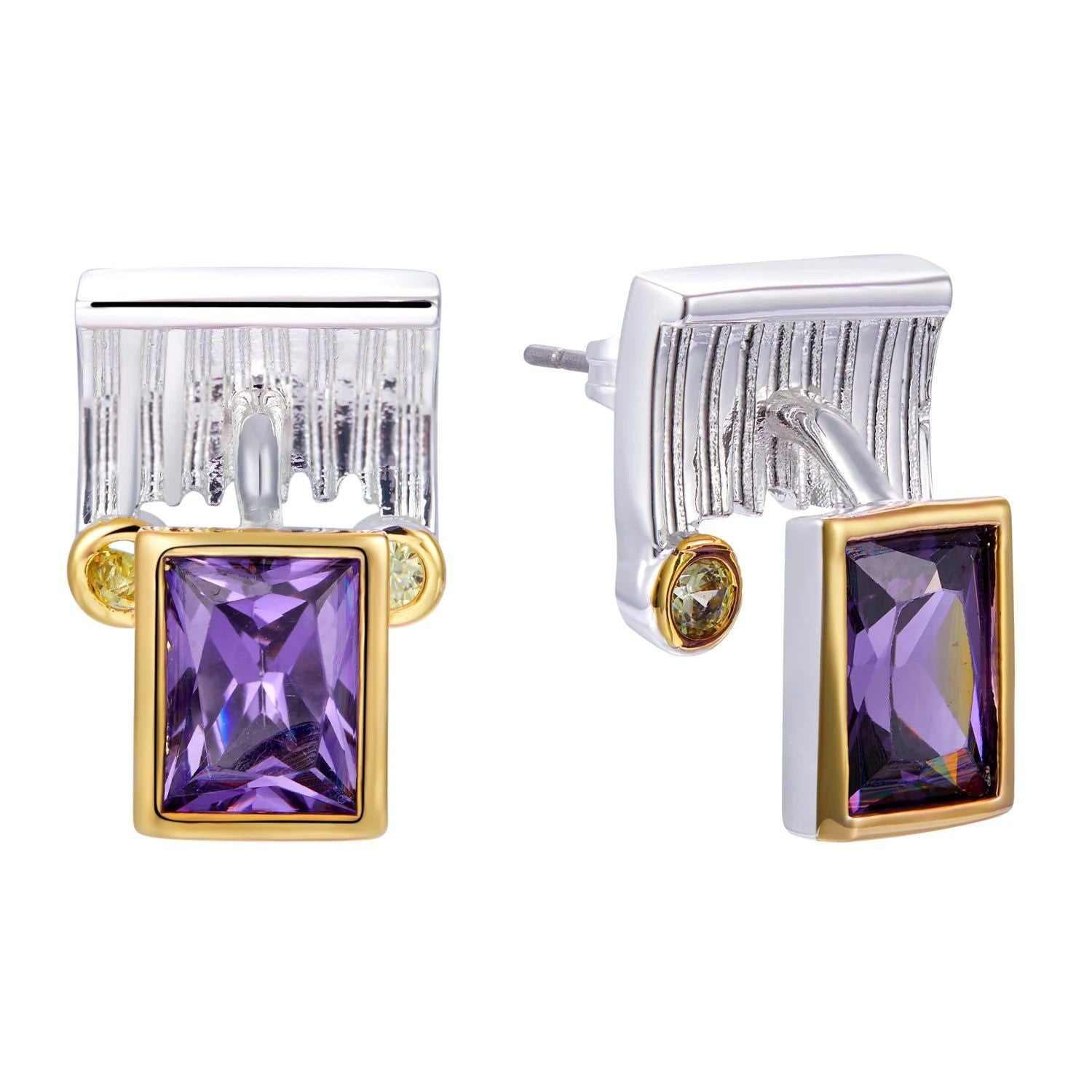 Stylish Two-Tone Purple CZ Stud Earrings for Everyday Fashion