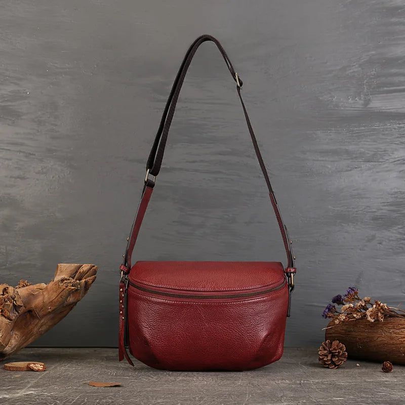 Stylish Vintage Genuine Leather Women's Saddle Bag - Large Capacity Crossbody and Shoulder Bag