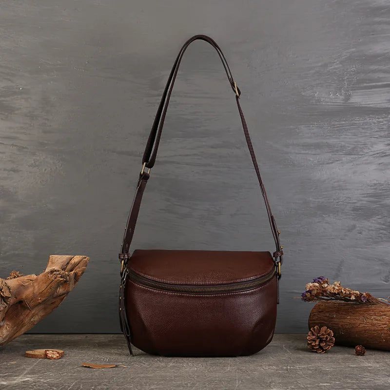 Stylish Vintage Genuine Leather Women's Saddle Bag - Large Capacity Crossbody and Shoulder Bag