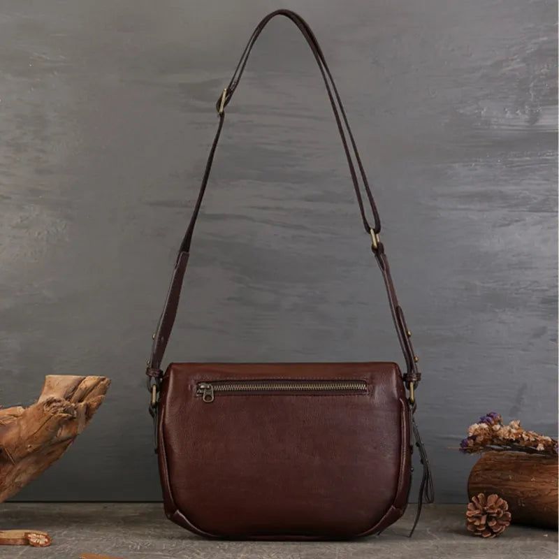 Stylish Vintage Genuine Leather Women's Saddle Bag - Large Capacity Crossbody and Shoulder Bag