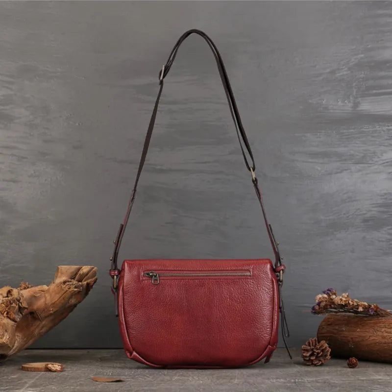 Stylish Vintage Genuine Leather Women's Saddle Bag - Large Capacity Crossbody and Shoulder Bag