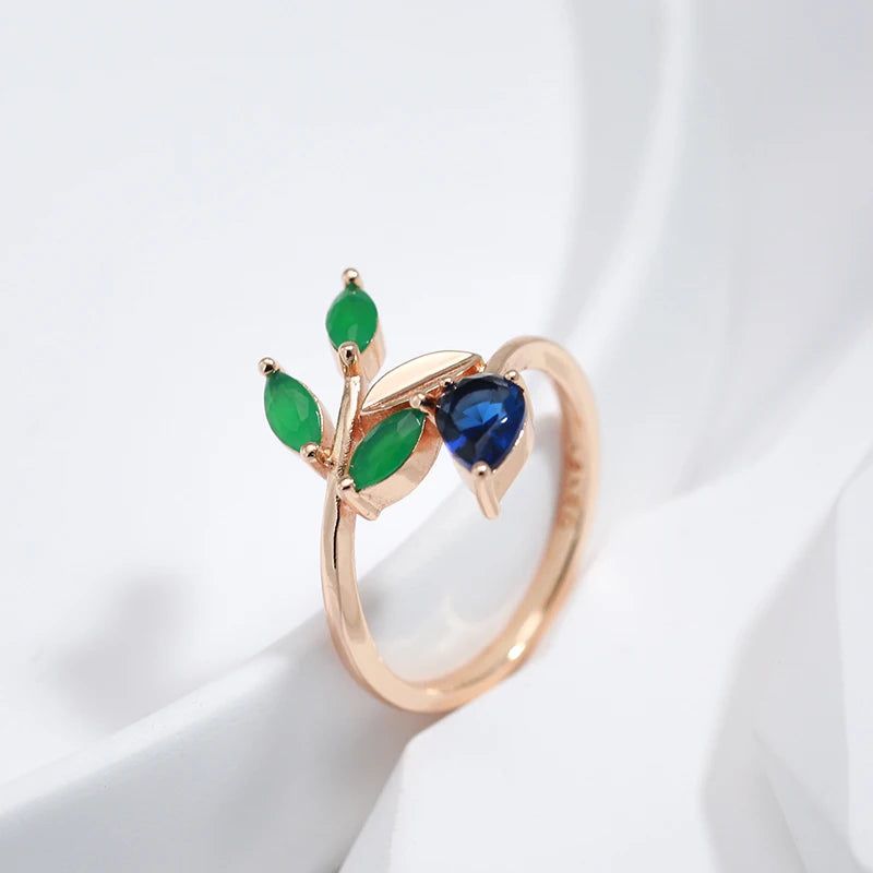 Stylish Vintage Leaf Ring in 585 Rose Gold with Natural Zircon - Premium Quality Jewelry