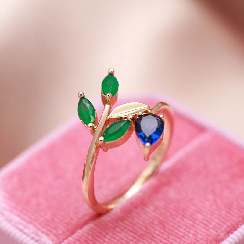 Stylish Vintage Leaf Ring in 585 Rose Gold with Natural Zircon - Premium Quality Jewelry