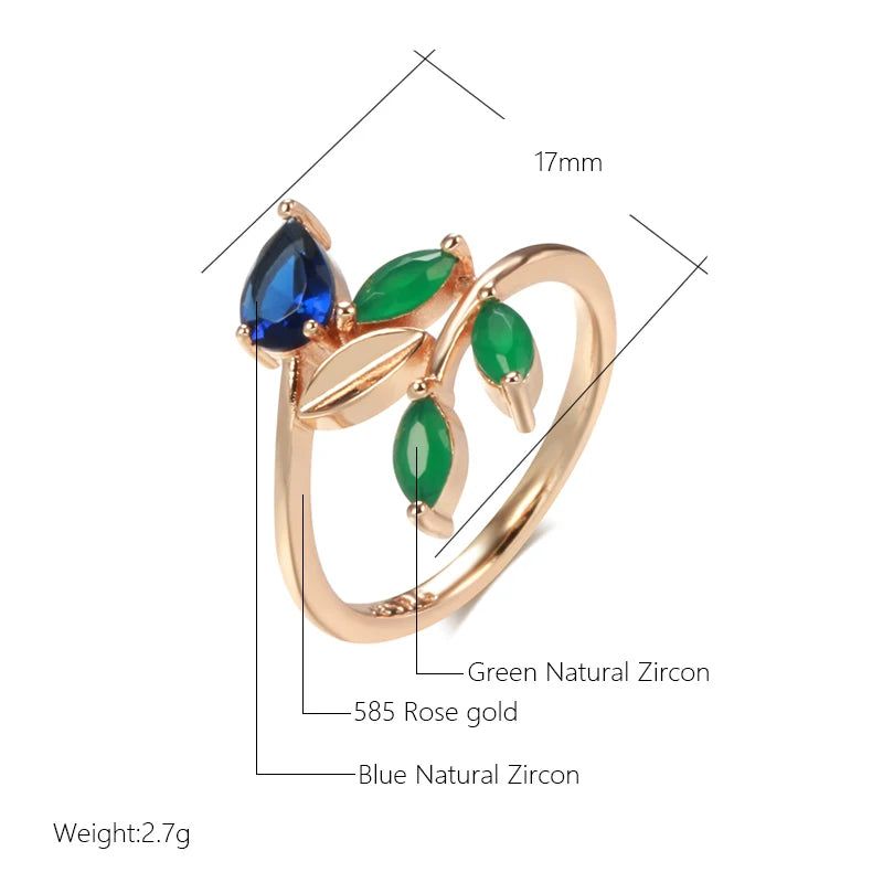 Stylish Vintage Leaf Ring in 585 Rose Gold with Natural Zircon - Premium Quality Jewelry