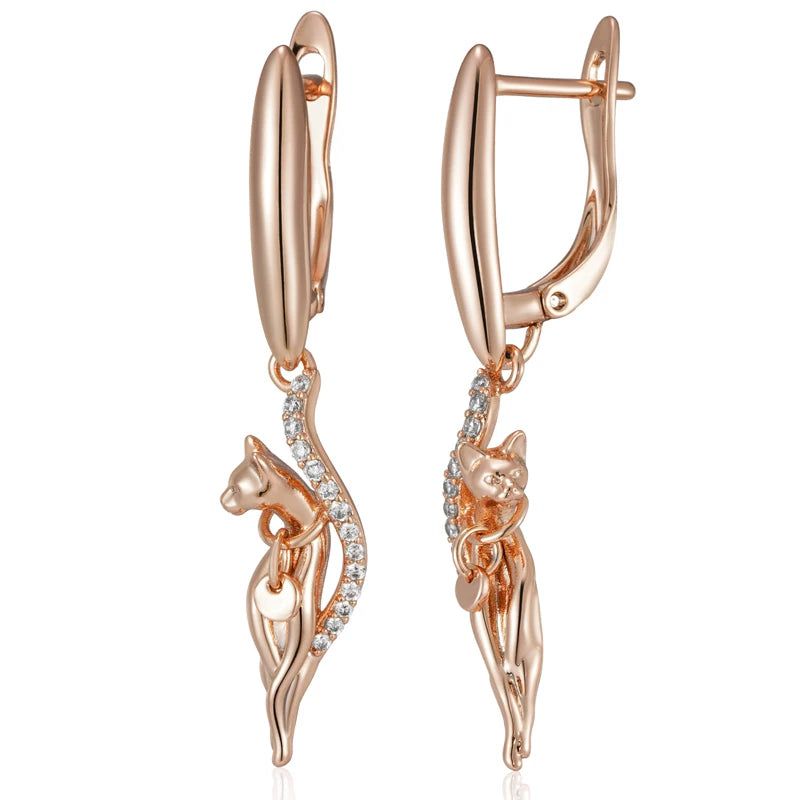 Stylish Vintage Long Drop Earrings with Natural Zircon in 585 Rose Gold Finish